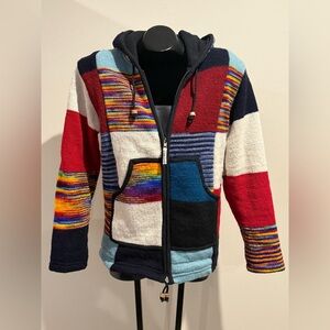 Colorful handcrafted wool hoodie from Nepal.